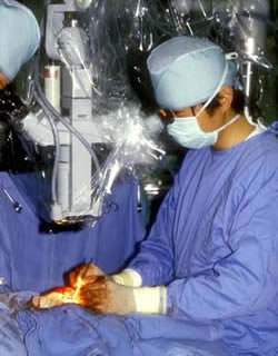 写真１　マイクロサージャリーを行っている 手術風景